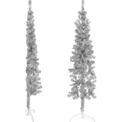 vidaXL Kunstkerstboom half met standaard smal 120 cm zilverkleurig