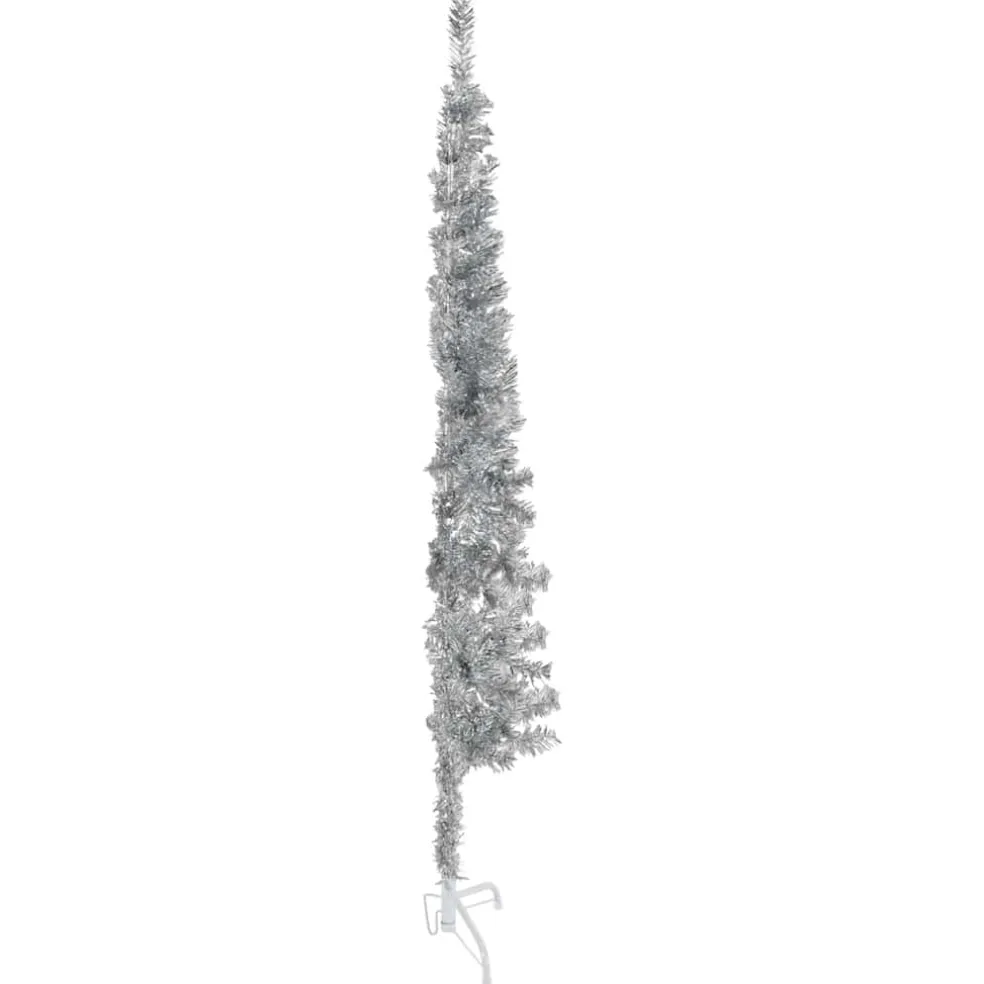 vidaXL Kunstkerstboom half met standaard smal 120 cm zilverkleurig