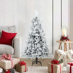 vidaXL Kunst Kerstboom met Geveerde Takken, Sneeuw Bedekt Wit 120 cm