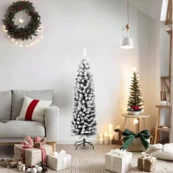 vidaXL Kunstkerstboom met sneeuw smal 150 cm PVC groen
