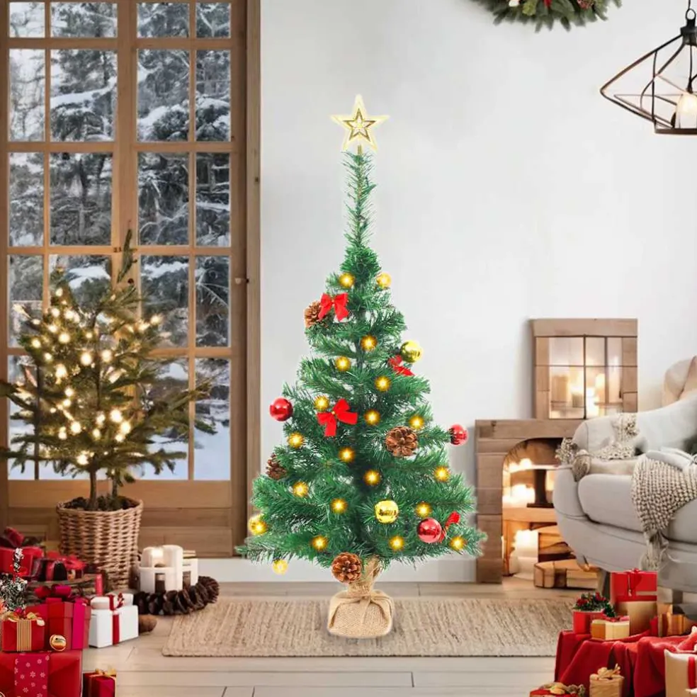 vidaXL Kunstkerstboom met verlichting en kerstballen 64 cm groen