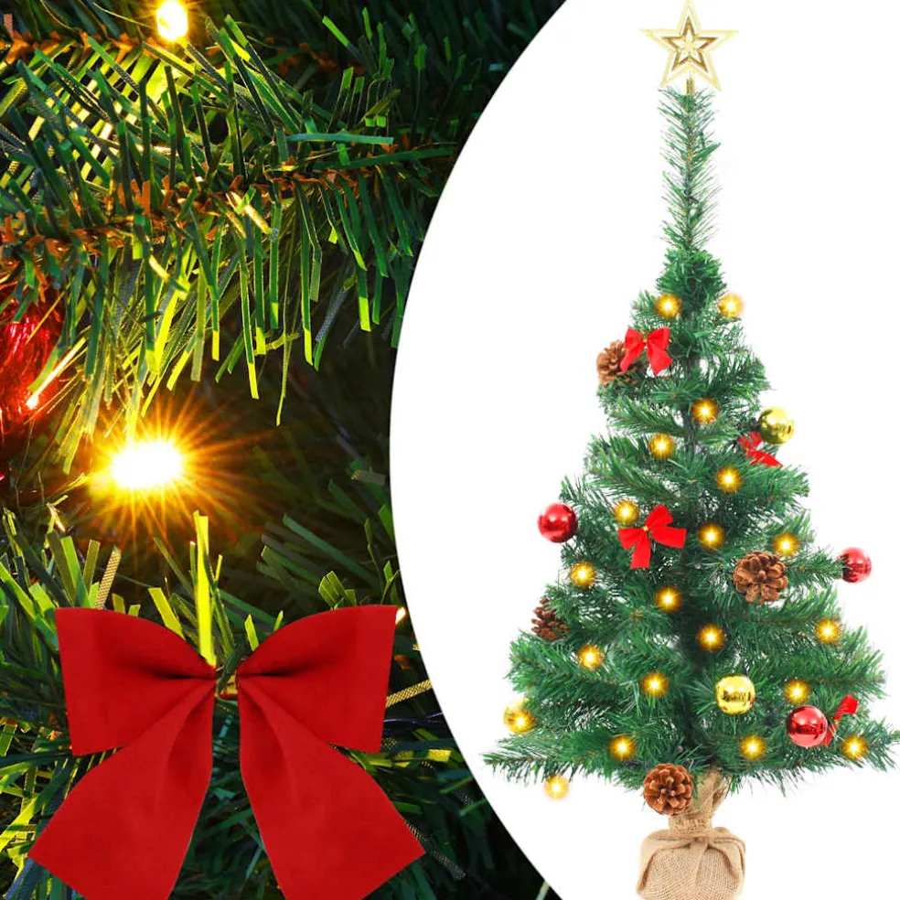 vidaXL Kunstkerstboom met verlichting en kerstballen 64 cm groen