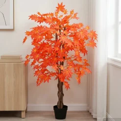 vidaXL Kunstmatige Ahornboom Rood 80 x 16 x 120 cm Stof en Hout