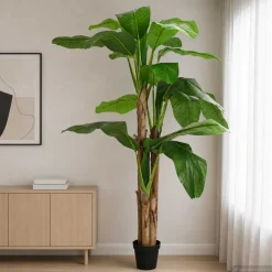 vidaXL Kunstmatige banaanboom Groen 125 x 25 x 250 cm Stof en Bamboe