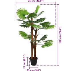 vidaXL Kunstmatige Fan Palmboom Groen 75 x 25 x 180 cm Stof en Bamboe