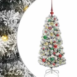 vidaXL Kunstmatige Inklapbare Kerstboom 150 LED's Groen en Wit 120 cm