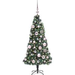vidaXL Kunstmatige voorverlichte kerstboom met bollen set Groen 120 cm