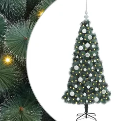 vidaXL Kunstmatige Voorverlichte Kerstboom met Ballenset Groen 120 cm