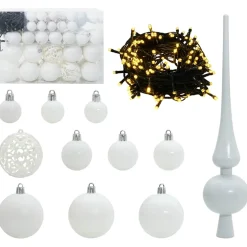 vidaXL Kunstmatige Voorverlichte Kerstboom met Ballenset Groen 120 cm
