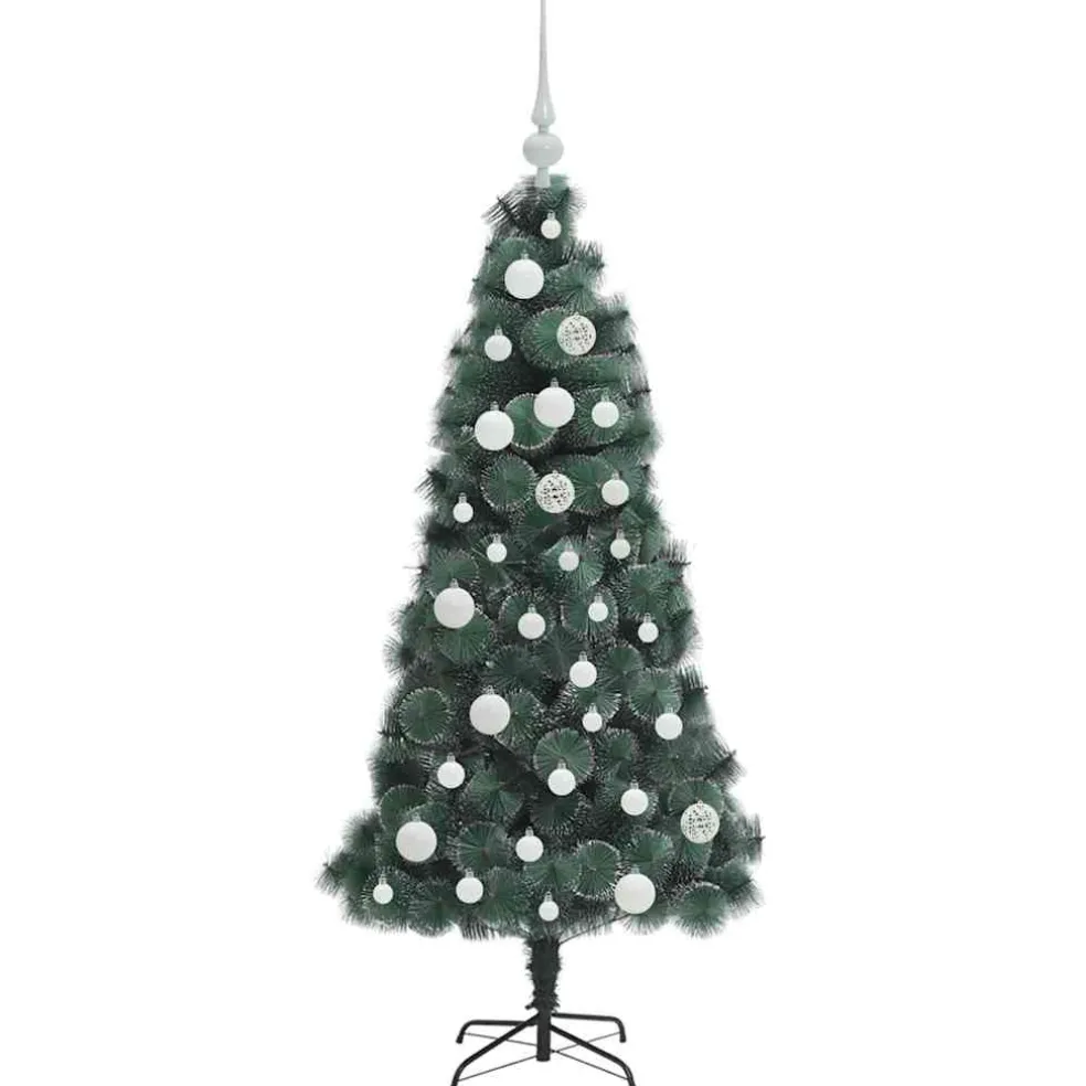vidaXL Kunstmatige Voorverlichte Kerstboom met Ballenset Groen 120 cm