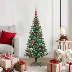 vidaXL Kunstmatig Voorverlicht Kerstboom Groen 120 cm PVC en Metaal