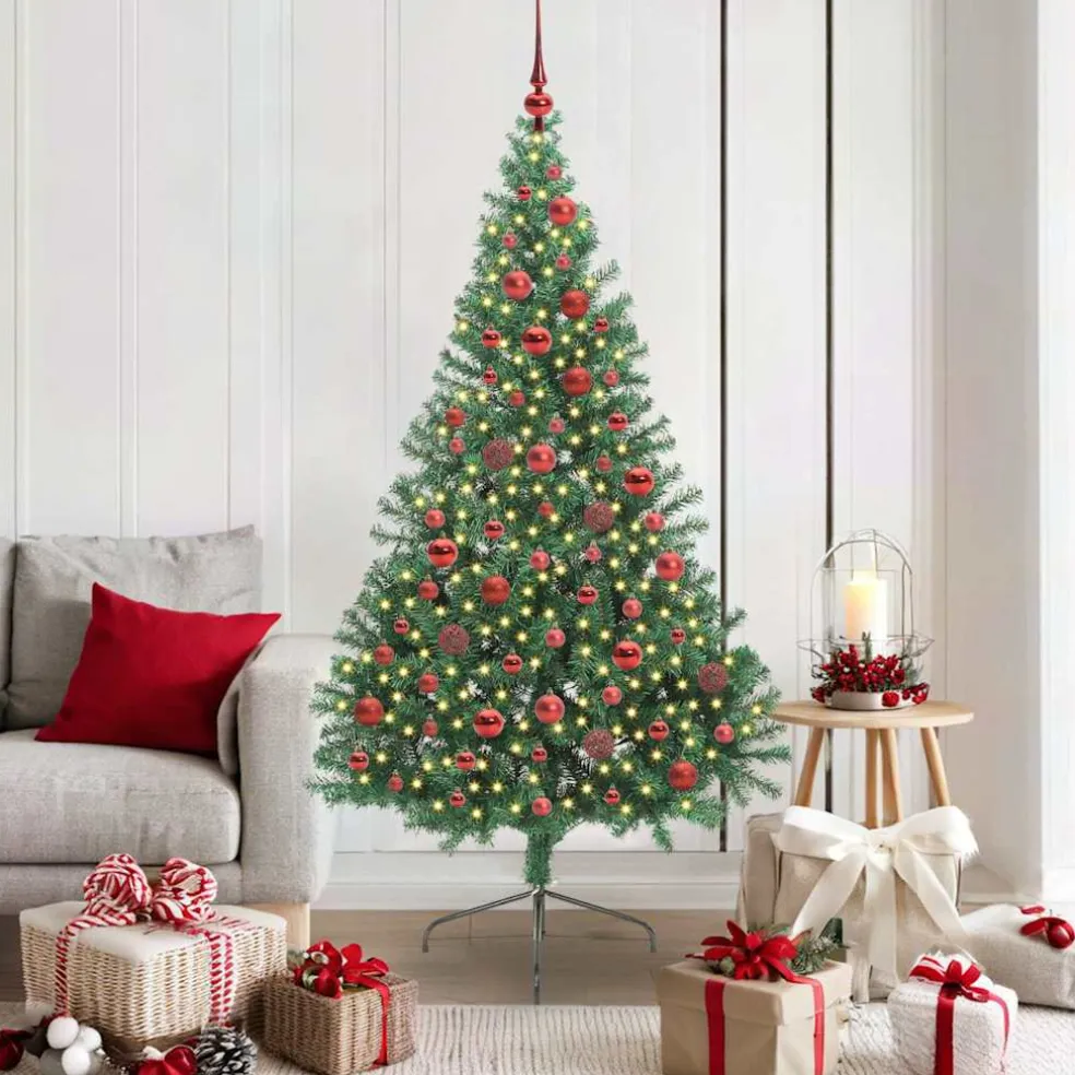 vidaXL Kunstmatig Voorverlicht Kerstboom met 300 LED Groen 180 cm PVC