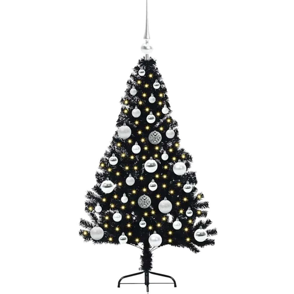 vidaXL Kunstmatig Voorverlicht Kerstboom met 150 LED Zwart 120 cm PVC