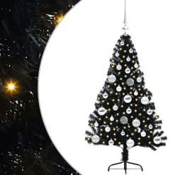 vidaXL Kunstmatig Voorverlicht Kerstboom met 150 LED Zwart 120 cm PVC