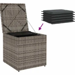 vidaXL Kussenbox met opslag Grijs 50 x 50 x 50 cm poly rattan