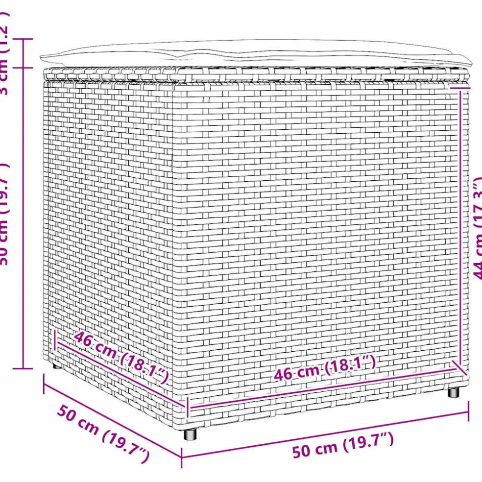 vidaXL Kussenbox met opslag Grijs 50 x 50 x 50 cm poly rattan