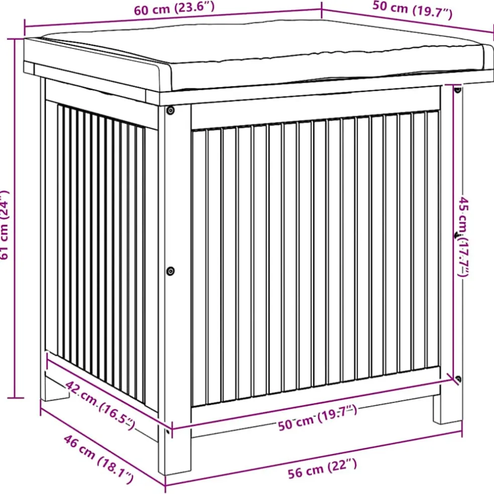 vidaXL Kussenbox voor buiten 60x50x61 cm massief acaciahout