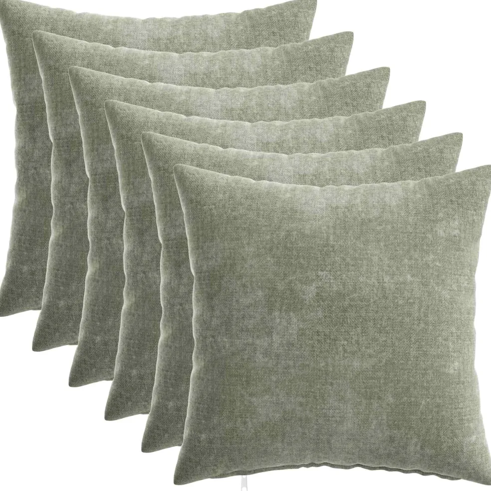 vidaXL Kussensloop 6 st HEERLEN Groen 30 x 30 cm Chenille Stof