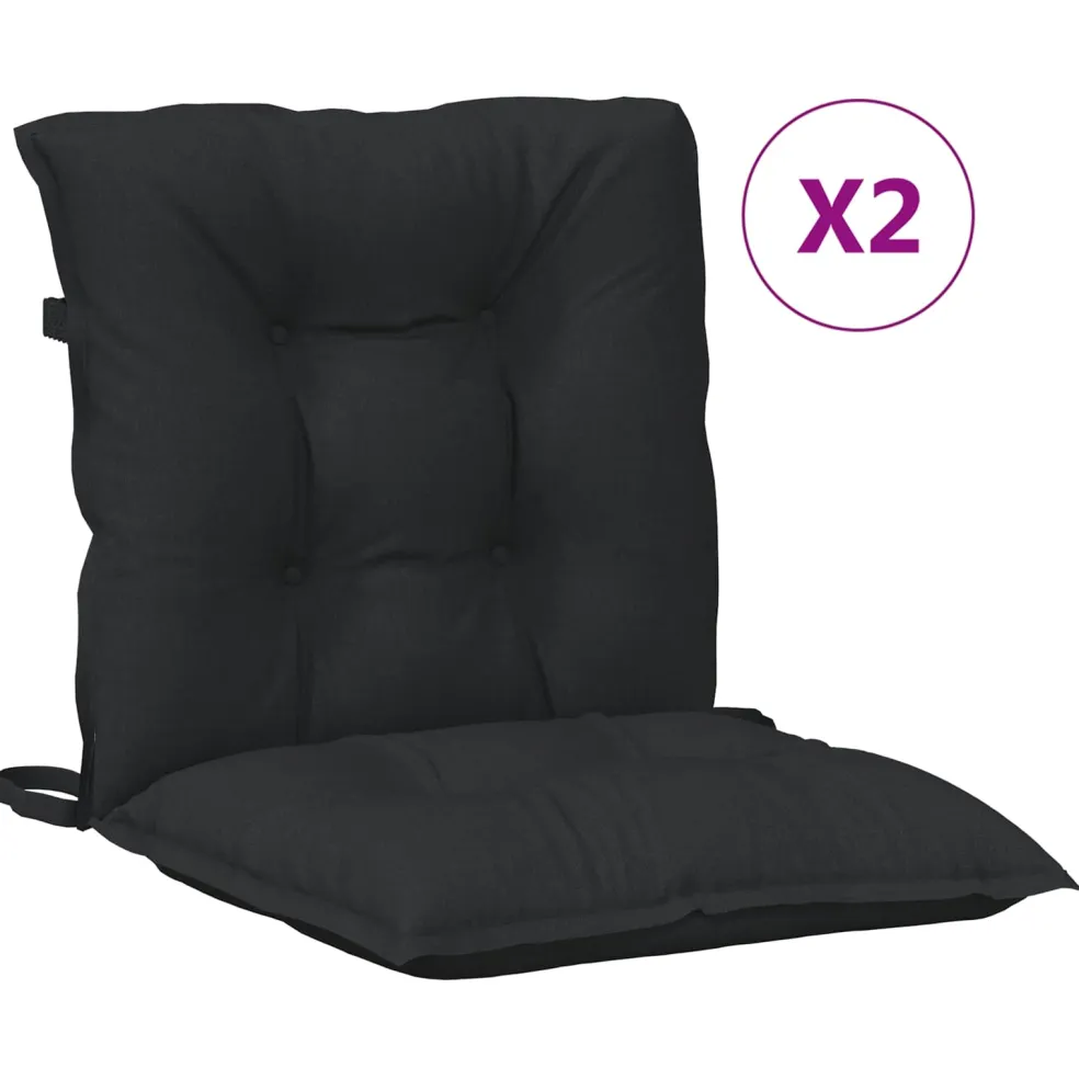vidaXL Laagrug Stoelkussens Set 2 st Polyester Melange Zwart