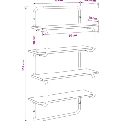 vidaXL 4-laags Wandplank Grijs Sonoma 80 x 24,5 x 104 cm Bewerkt hout