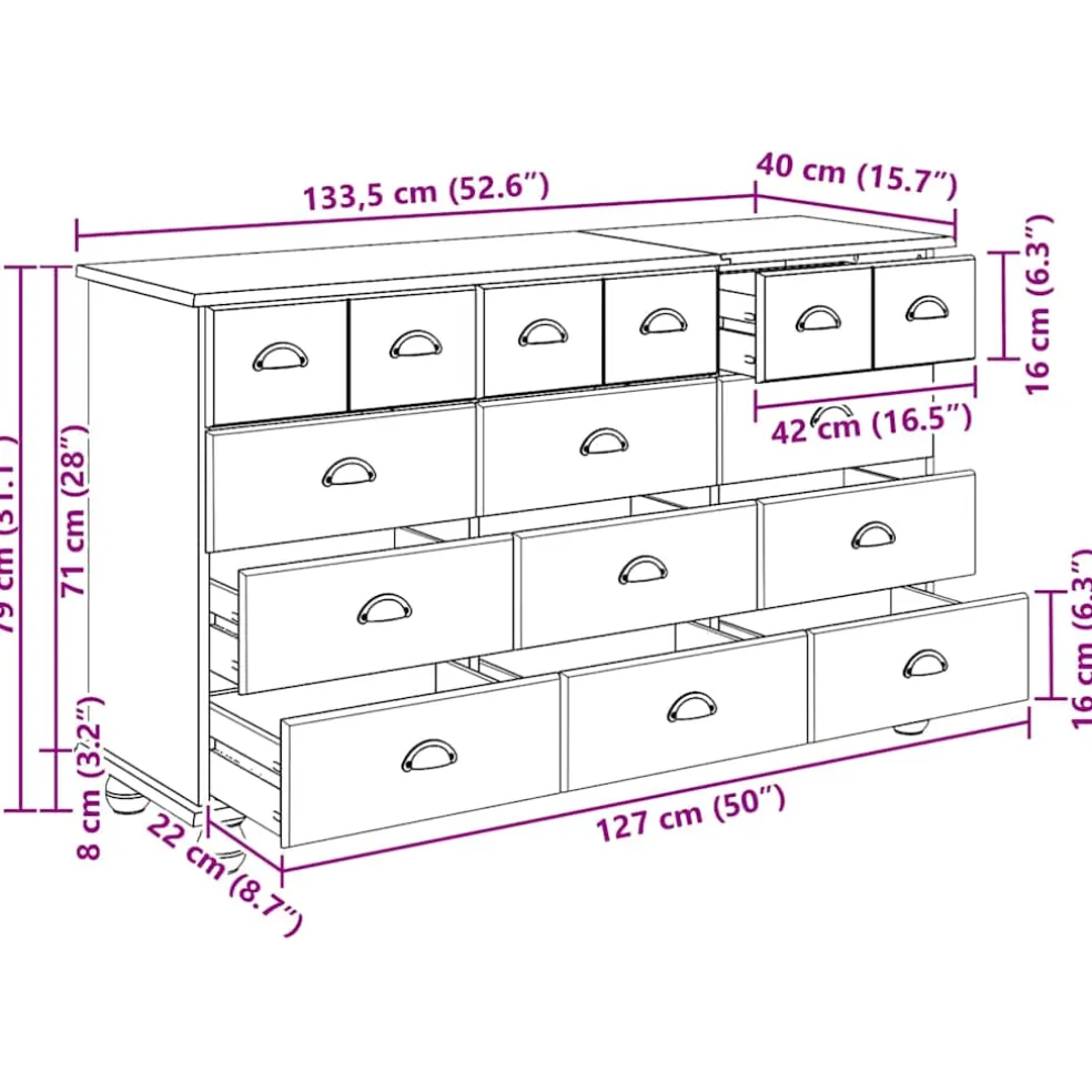 vidaXL Ladekast ASKIM Bruin 79 x 40 x 133,5 cm Massief grenenhout