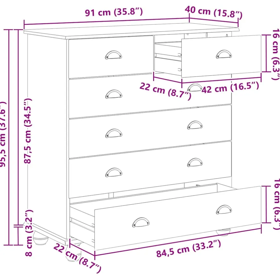 vidaXL Ladekast ASKIM Bruin 91 x 40 x 95,5 cm Massief grenenhout