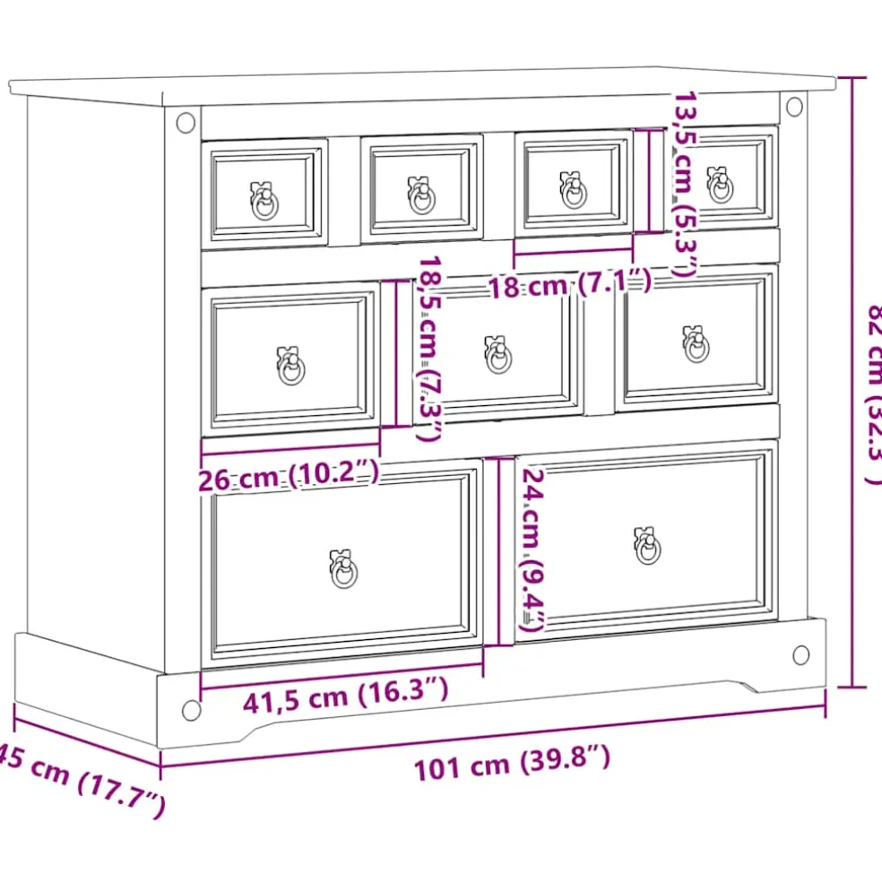 vidaXL Ladekast Corona 101x45x82 cm massief grenenhout