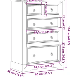 vidaXL Ladekast Corona 80x43x114 cm massief grenenhout