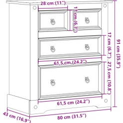 vidaXL Ladekast Corona 80x43x91 cm massief grenenhout