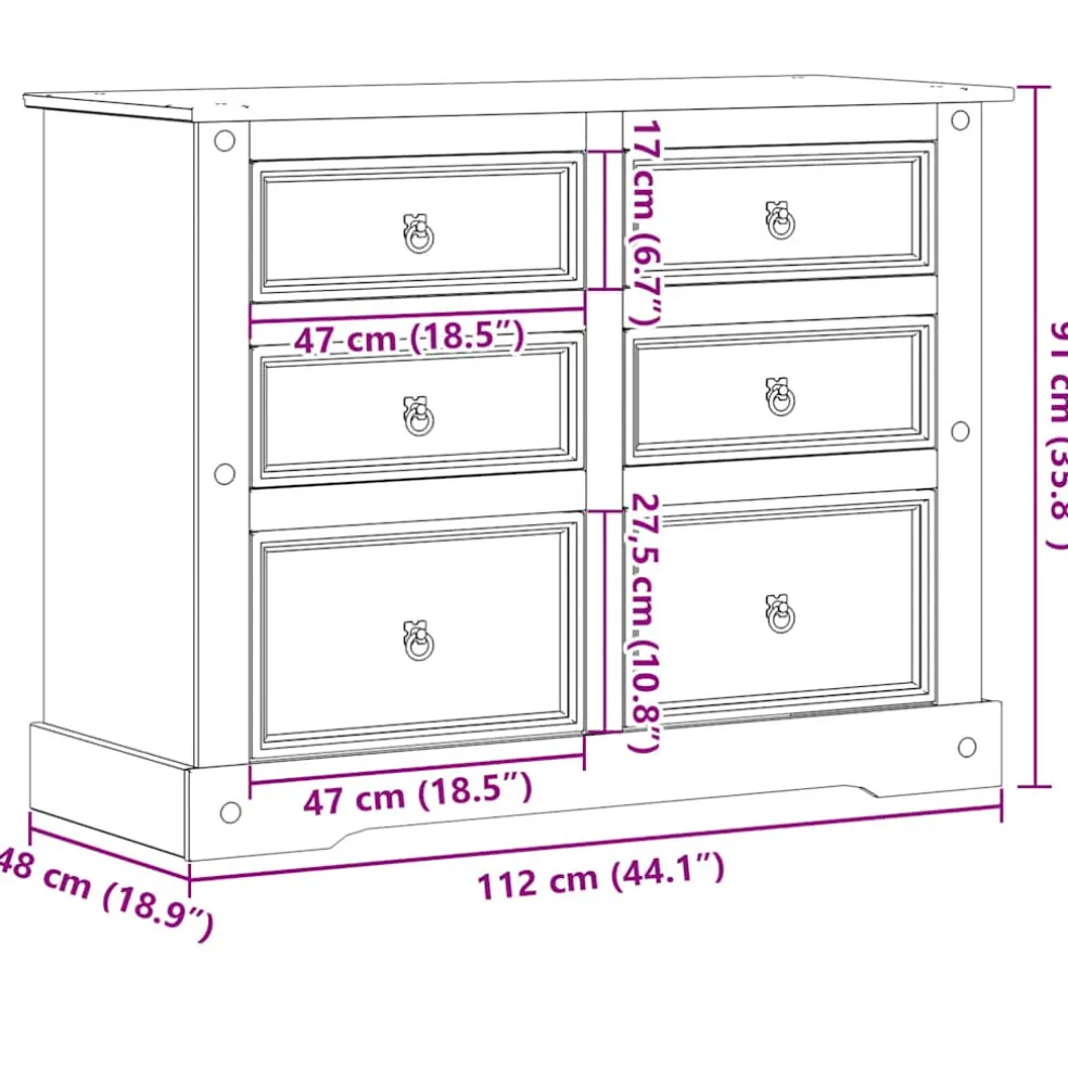 vidaXL Ladekast Corona 112x48x91 cm massief grenenhout