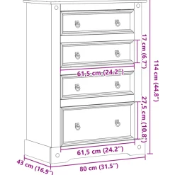 vidaXL Ladekast Corona 80x43x114 cm massief grenenhout