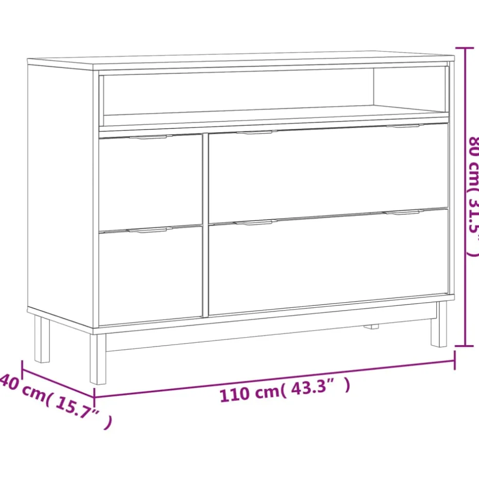 vidaXL Ladekast FLAM 110x40x80 cm massief grenenhout