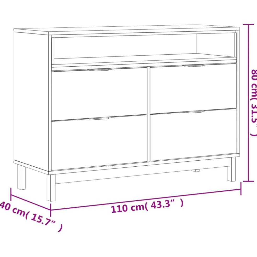 vidaXL Ladekast FLAM 110x40x80 cm massief grenenhout