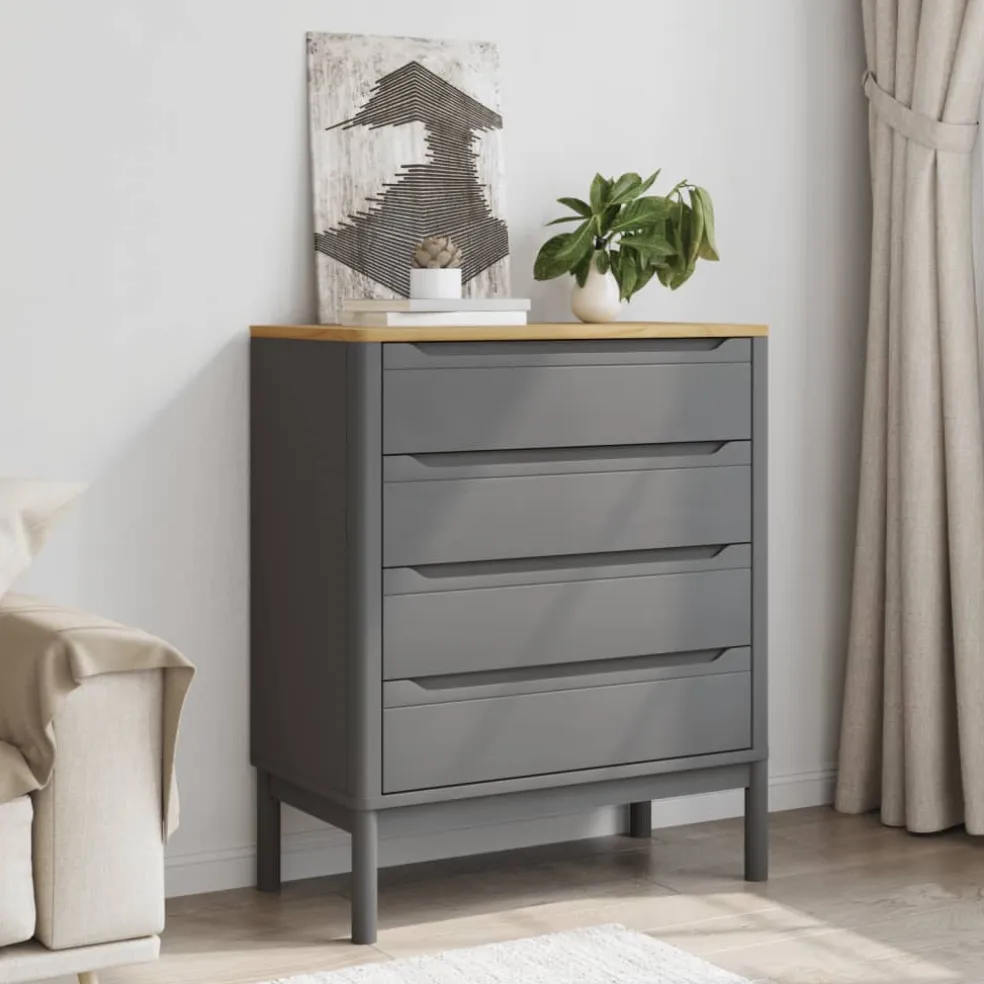 vidaXL Ladekast FLORO massief grenenhout grijs