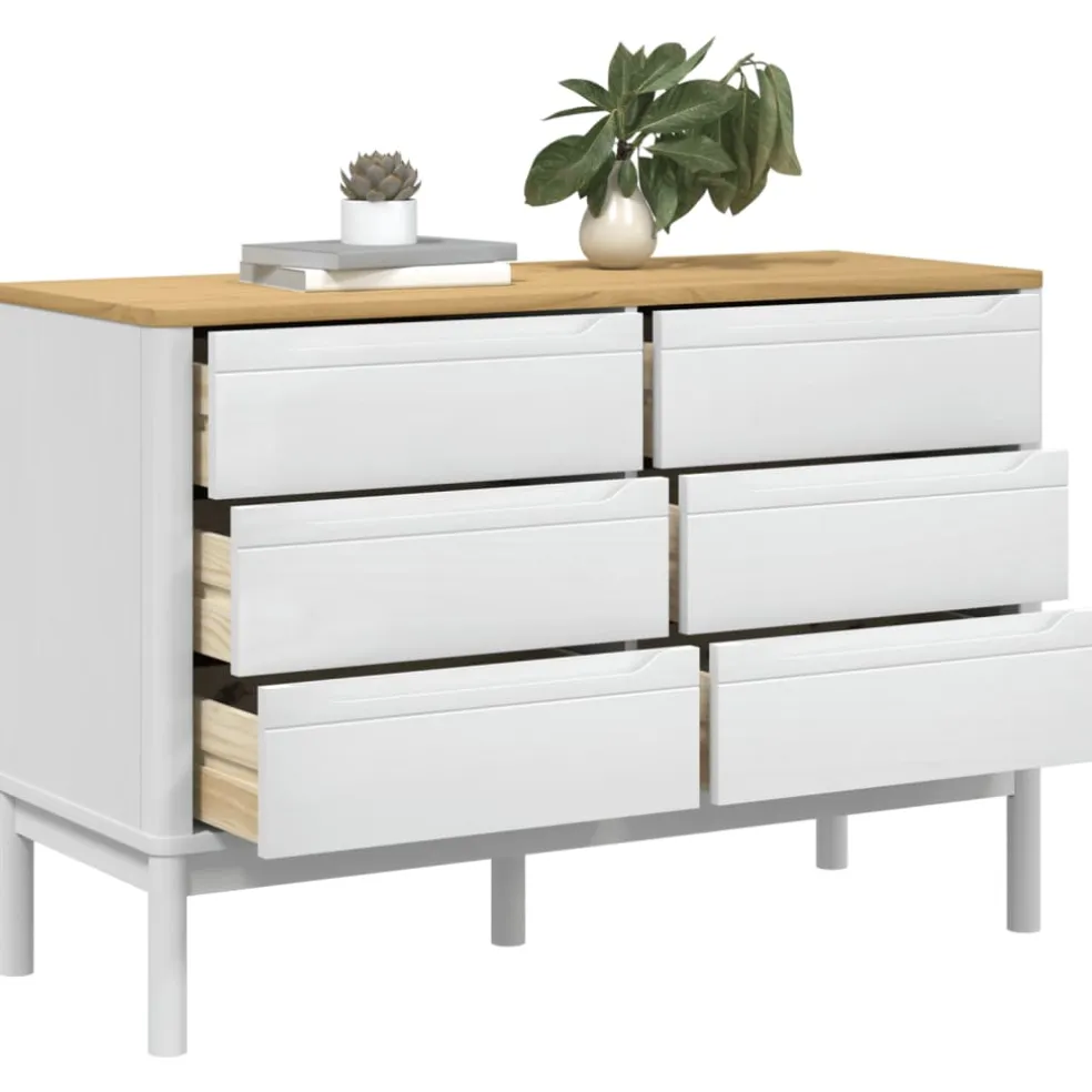 vidaXL Ladekast FLORO massief grenenhout wit