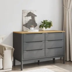vidaXL Ladekast FLORO massief grenenhout grijs