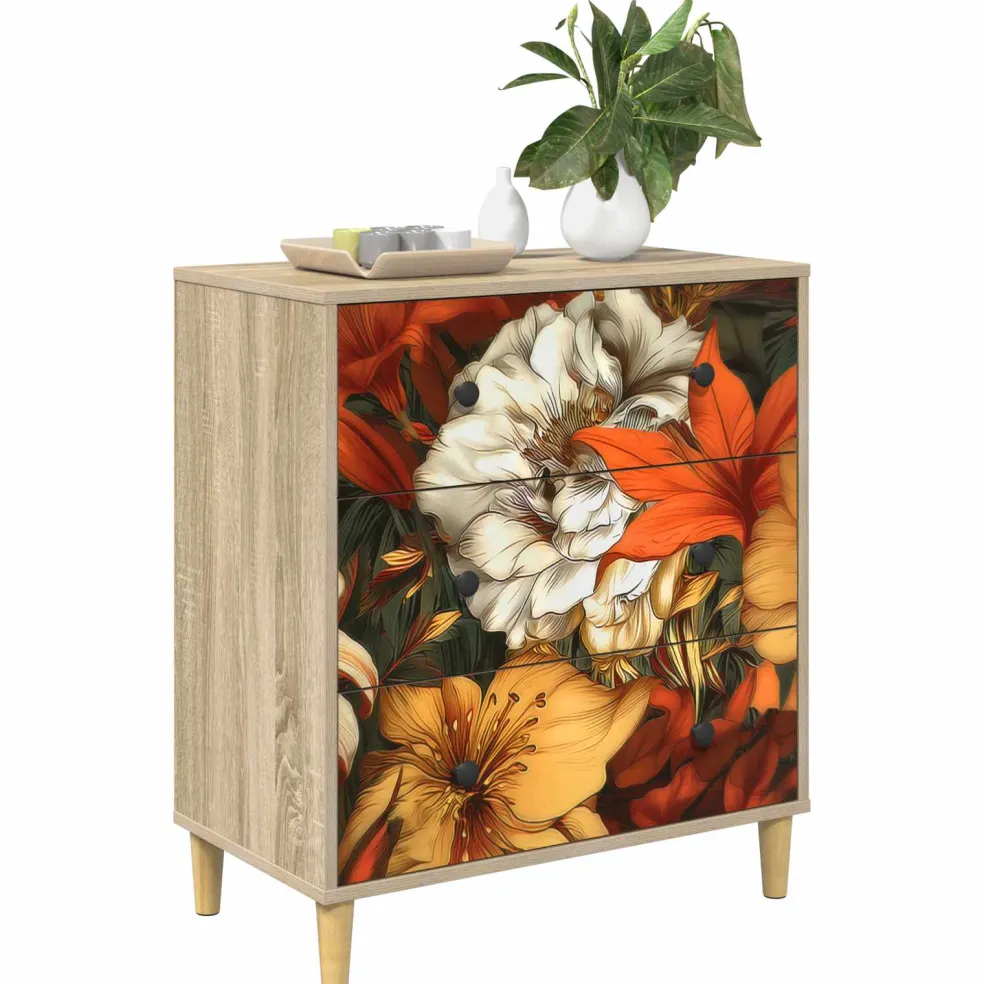 vidaXL Ladekast GENNEP Lelieprint 66 x 36,5 x 75 cm Bewerkt hout
