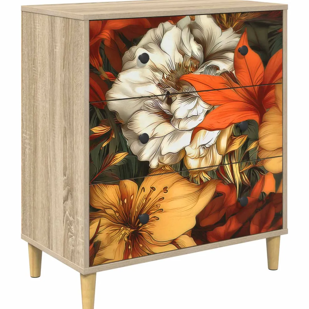 vidaXL Ladekast GENNEP Lelieprint 66 x 36,5 x 75 cm Bewerkt hout