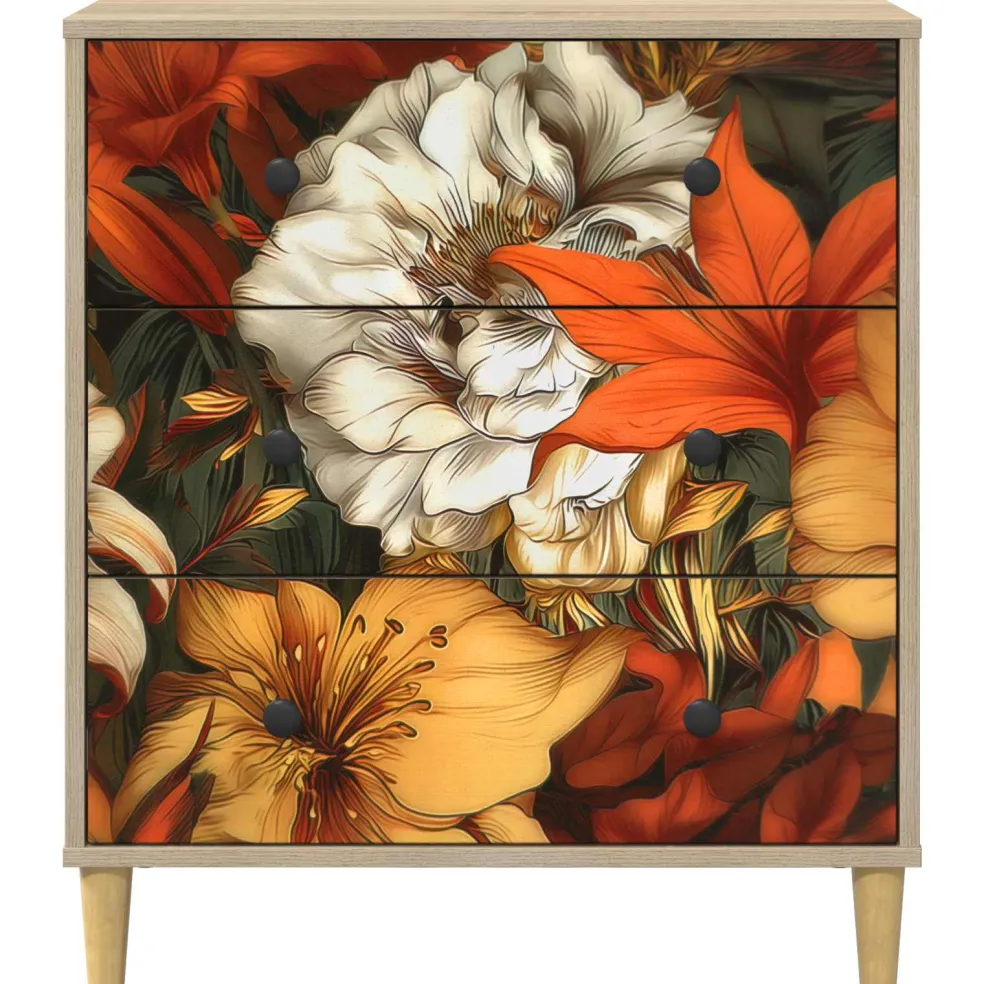 vidaXL Ladekast GENNEP Lelieprint 66 x 36,5 x 75 cm Bewerkt hout