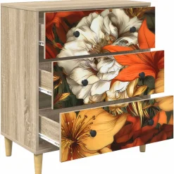 vidaXL Ladekast GENNEP Lelieprint 66 x 36,5 x 75 cm Bewerkt hout