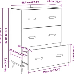 vidaXL Ladekast 3-Lade Artisan Eik 69,5 x 34 x 90 cm