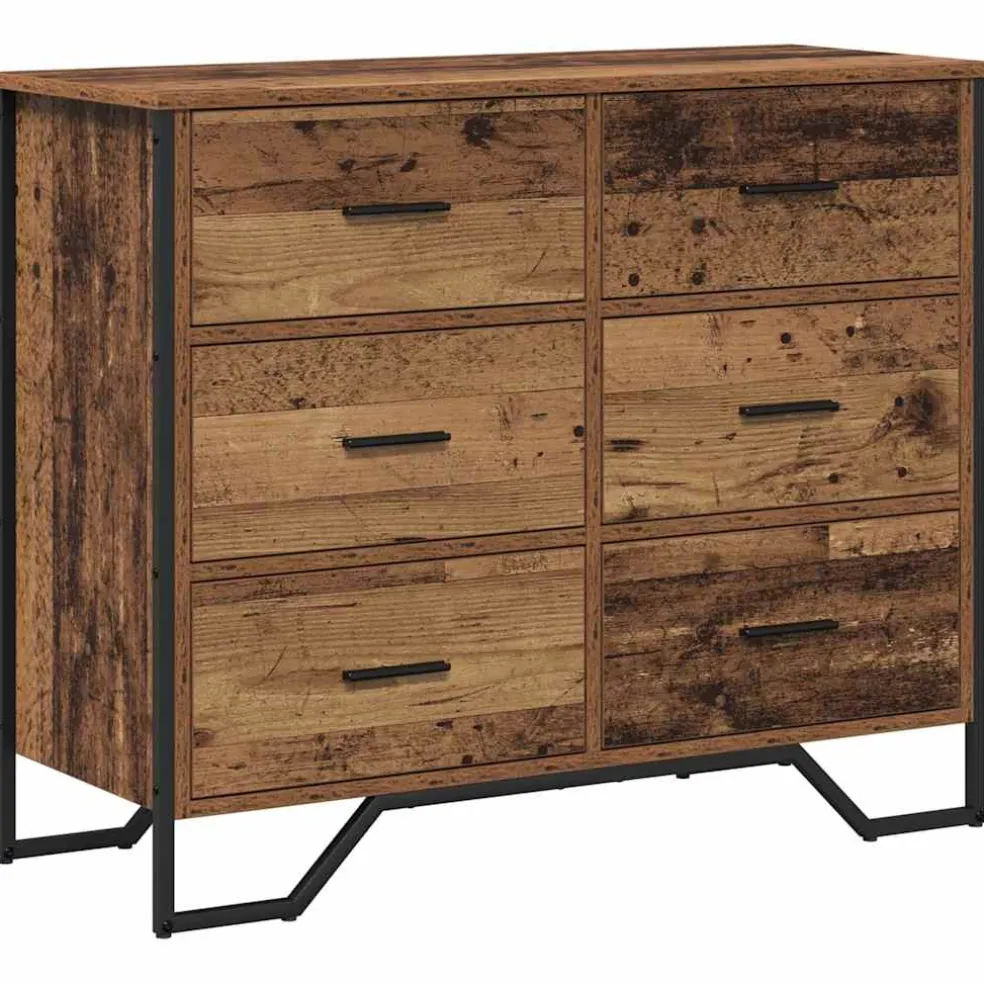 vidaXL Ladekast 6-Lade Oudhout 91 x 35,5 x 74,5 cm