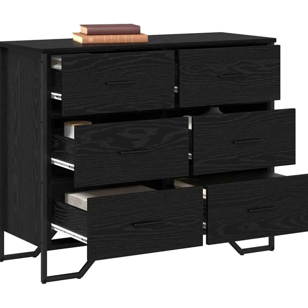 vidaXL Ladekast 6-Lade Zwart Eiken 91 x 35,5 x 74,5 cm