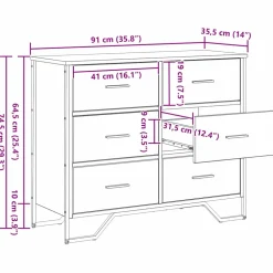 vidaXL Ladekast 6-Lade Zwart Eiken 91 x 35,5 x 74,5 cm