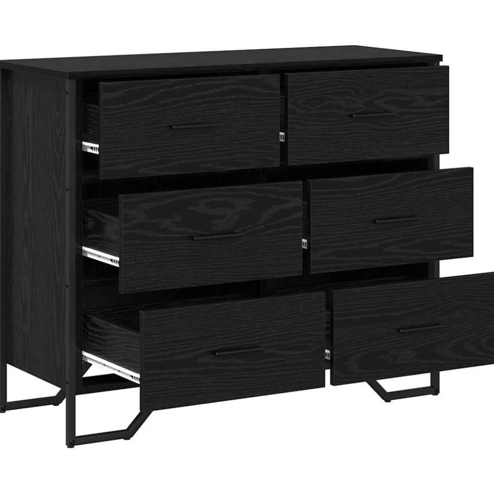 vidaXL Ladekast 6-Lade Zwart Eiken 91 x 35,5 x 74,5 cm