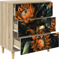 vidaXL Ladekast LOCHEM Oranje print 66 x 36,5 x 75 cm Bewerkt hout