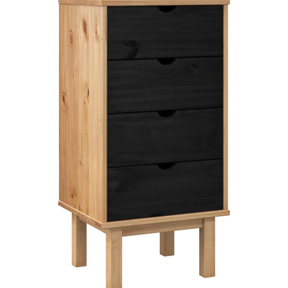 vidaXL Ladekast met lade OTTA Zwart 45 x 39 x 90 cm Massief grenenhout