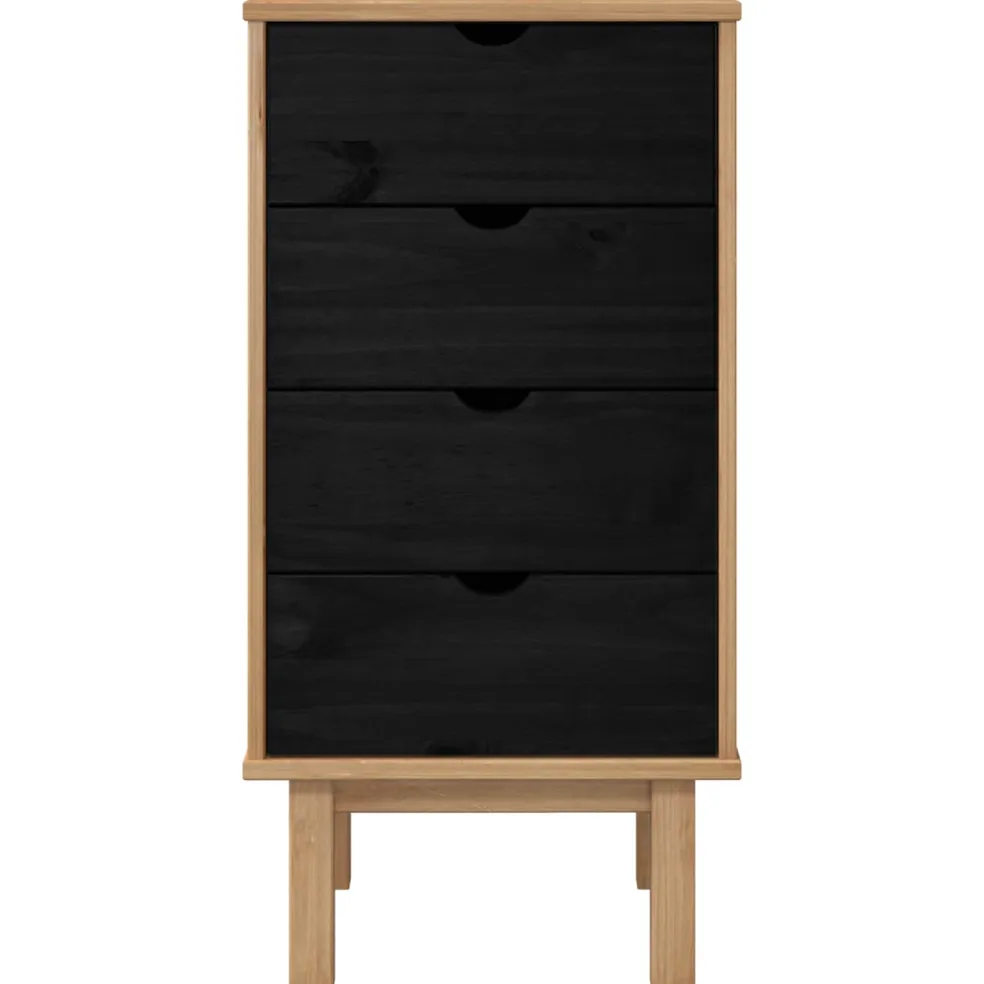 vidaXL Ladekast met lade OTTA Zwart 45 x 39 x 90 cm Massief grenenhout