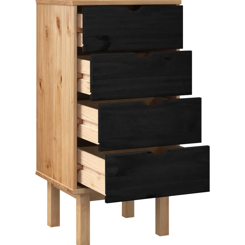 vidaXL Ladekast met lade OTTA Zwart 45 x 39 x 90 cm Massief grenenhout