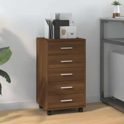 vidaXL Ladekast met wieltjes bewerkt hout bruineiken